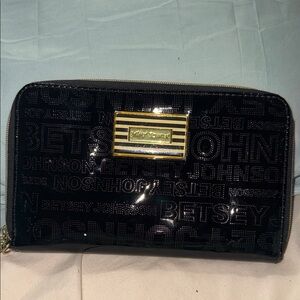 Betsey Johnson Black and Gold Striped Wallet